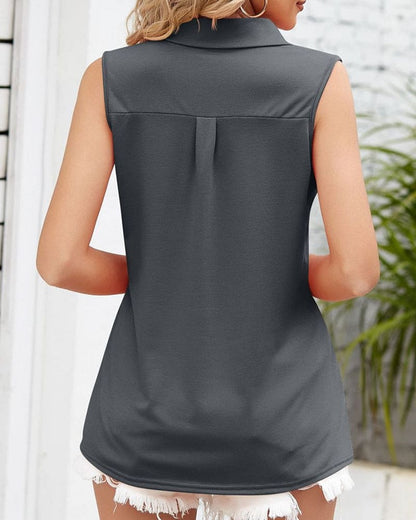 Elegante Mouwloze Gekraagde Blouse Vrouwen