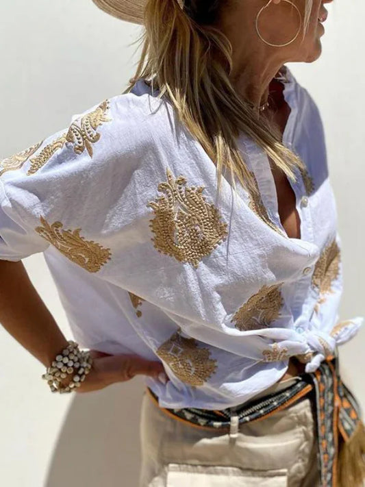 Elegante Geborduurde Blouse met Bloemen voor Vrouwen