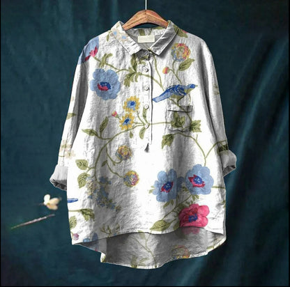 Elegante losvallende blouse met botanische print voor dames