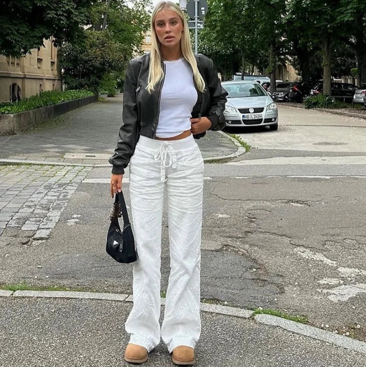 Luchtige Witte Linnen Strandbroek voor Vrouwen